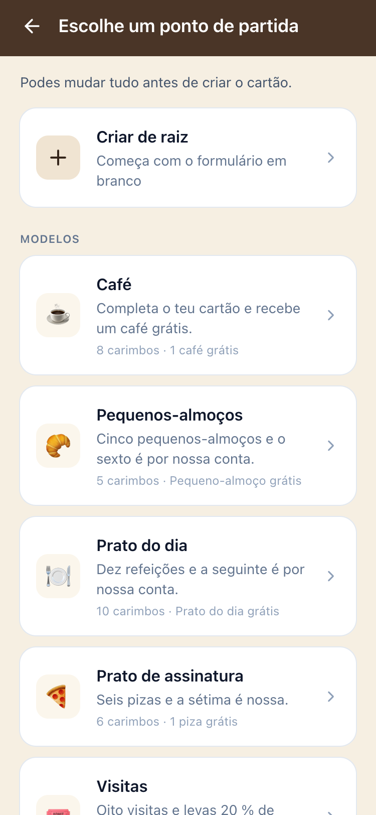 Ecrã de modelos de programa na app Delids.