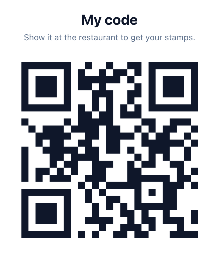 The customer's personal QR code in the customer app.