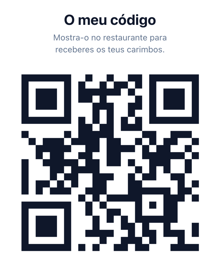 Código QR pessoal do cliente na app do cliente.