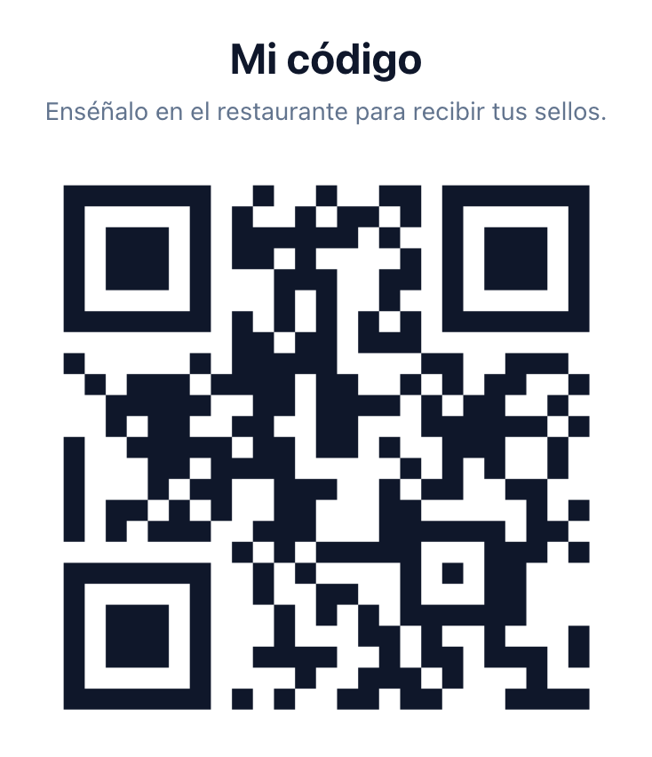Código QR personal del cliente en «Mis tarjetas».