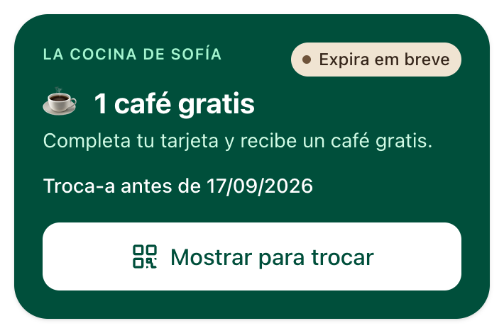 Recompensa pronta a trocar na app do cliente, com o respetivo prazo.